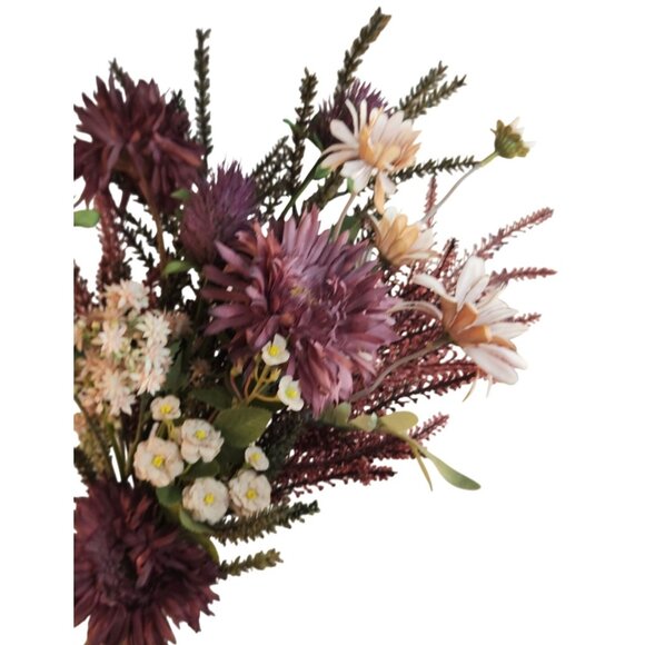 Hand Tied Artificial Flower Bouquet With Burgundy Purple Cream and Green Tones - Picture 9 of 15